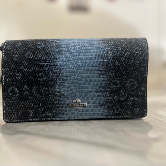 Coach Blue/Black Embossed Leather Hayden Crossbody Clutch - Picture 2 of 3